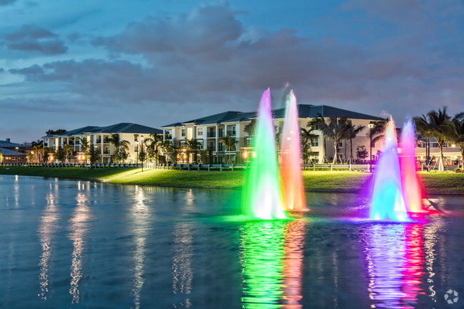 Lake with illuminated fountains - The Reserve at Coral Springs