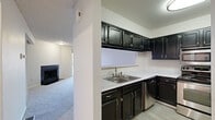 This two-story home in Westminster, Colorado offers a functional and comfortable layout across two floors. The main level hosts the combined kitchen and living area, where an open pass-through window visually connects the two spaces. The kitchen is well-appointed with dark wood cabinetry, light speckled countertops, stainless steel appliances including a range, over-the-range microwave, and dishwasher, as well as light-toned vinyl flooring. The adjoining living room features plush carpeting, a black tile-surround fireplace, and sliding glass doors that allow ample natural light and provide outdoor access. The upper level contains all three bedrooms, each carpeted and finished with neutral tones. The spacious primary bedroom includes a window with natural light and dedicated closet space. Two full bathrooms serve the home, one featuring a tiled shower-tub combination with a window above. A hallway connects the upper-level rooms, and additional closets offer practical storage throughout. Textured ceilings are consistent across the home, contributing to its classic residential character. This well-organized home offers a clear separation between living and sleeping areas, making it a practical and inviting space in the Westminster community.