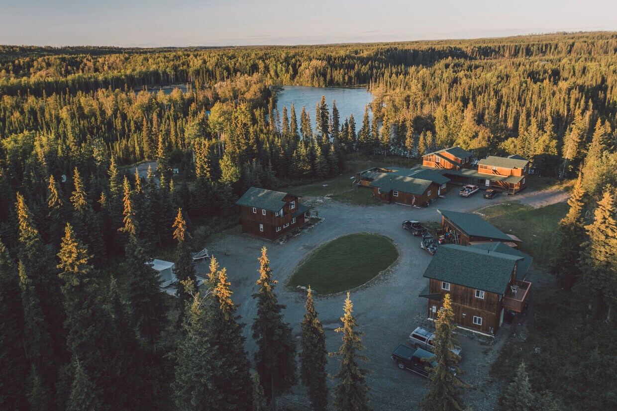 Aerial view of property on Kasilof River - 22616 Terrace Dr