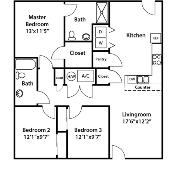 3HAB/2BA - Highland Palms Apartments