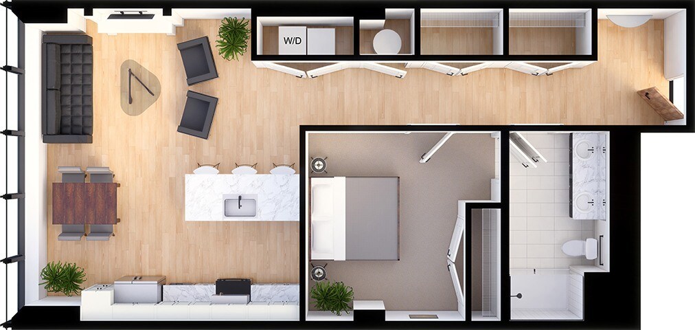 Residences at 55 – Suite Style E1 - 1 Bedroom 1 Bath