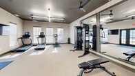 Located at 203 29th Ave NE in Hickory, NC, this fitness center offers a comprehensive workout environment within a single, efficiently designed space. The room features light-toned, durable flooring throughout and is framed by neutral walls that create a clean, focused atmosphere.

Natural light enters through multiple windows positioned along the walls, complemented by modern linear LED ceiling fixtures that ensure consistent, well-distributed illumination across the entire floor. Ceiling fans are mounted overhead, promoting airflow and comfort during workouts.

The space is comprehensively equipped for a full-body training regimen. Cardio equipment includes treadmills, elliptical machines, and a stationary cycle, all positioned near the windows to take advantage of natural light. A multi-function cable resistance machine serves as a centerpiece for strength training, accompanied by a dedicated free weights area featuring tiered dumbbell racks and an adjustable workout bench. A wall-mounted rack holds medicine balls and balance equipment for functional fitness exercises.

A large floor-to-ceiling mirror spans one wall, visually expanding the space and allowing users to monitor their form. French doors with glass panels provide access and connect the interior to the outdoors, adding to the open feel. A wall-mounted flat-screen television rounds out the amenities, making this fitness center a fully functional and well-appointed facility.
