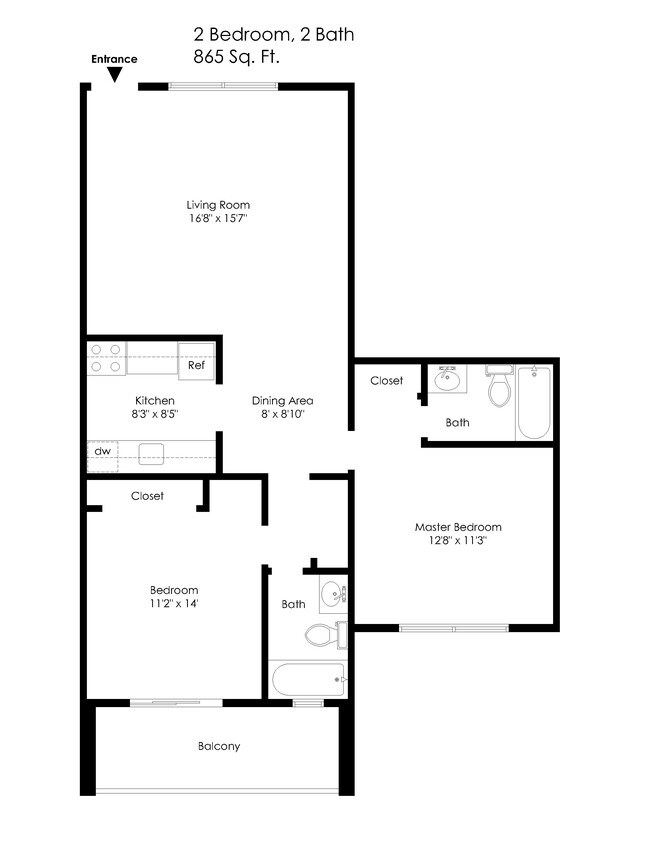 Plano de planta Unidad 14: 2 dormitorios, 2 baños - 6350 Forward Ave