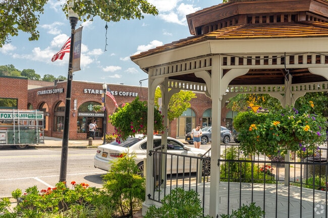 A gazebo along Moger Ave. in Downtown Mount Kisco.
