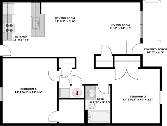 2BR/1BA - Hanover Estates