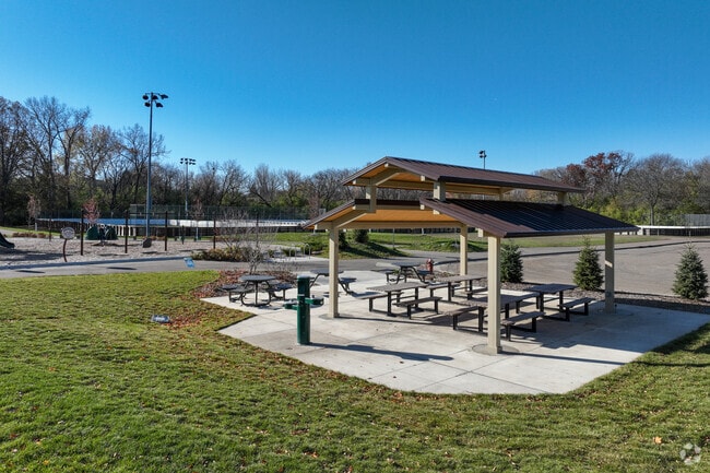 Burnsville's North River hills Park has a pavilion, playground, hockey rink and soccer fields.