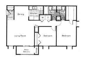 Two Bedroom Garden - 950 SF - Cedarwood Apartments