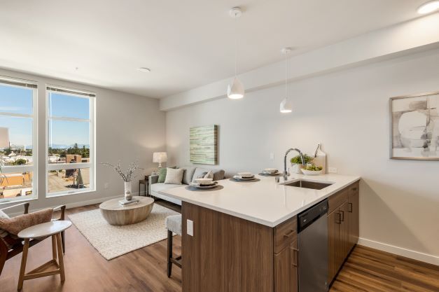 Island and Living Space - Marquee Apartments