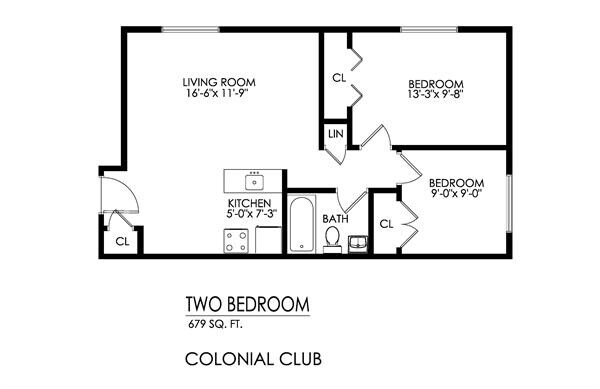 Colonial Club Apartments – 2 Bedroom 1 Bathroom