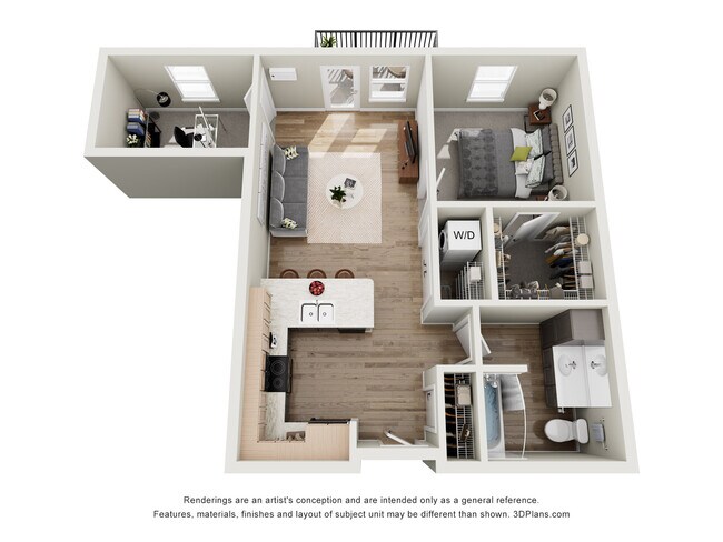 Plano de planta B2 1 dormitorio con estudio - Twenty08 Apartments