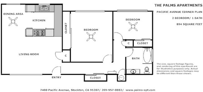 2BA/1BR Large Ground Level - Palms Apartments