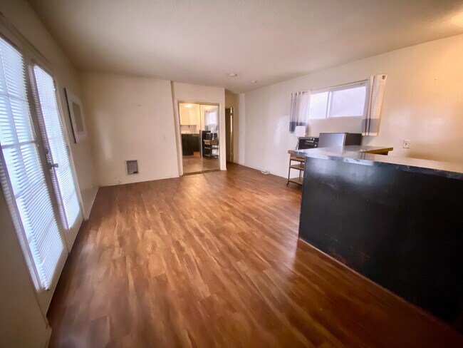 Vinyl wood plank floors, mirrored sliding closet doors, hallway to the bathroom, bar kitchenette - 84 16th St