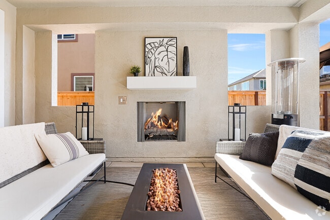 California room with fireplace (includes furniture, fire pit & decorations). - 5919 Lakestone Dr