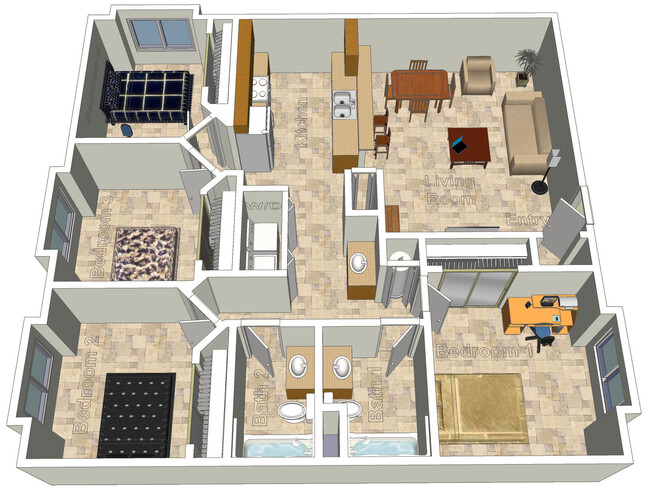 4 habitaciones, 2-1/4 baños Plano de planta - Redwood Cove Apartments