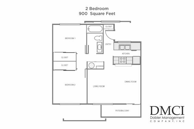 Dos dormitorios, un baño - 900 pies cuadrados - Chambers Pointe Apartments