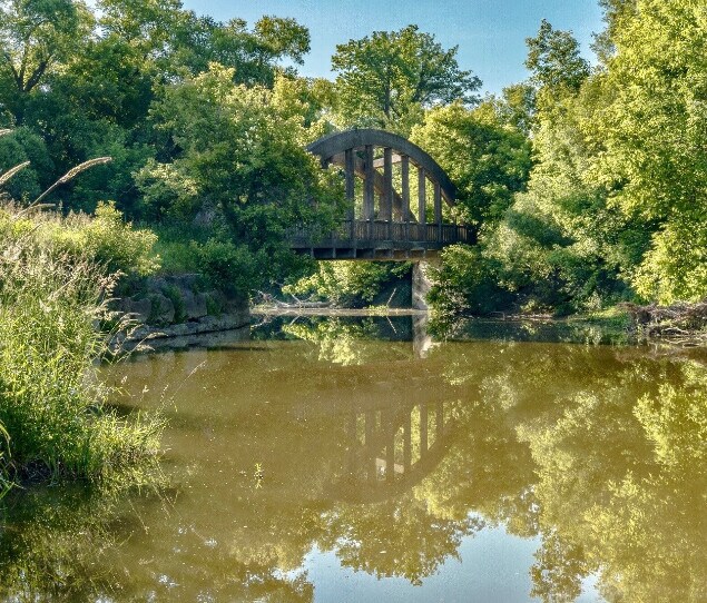 A bridge over the water at Claireville Conservation Area.