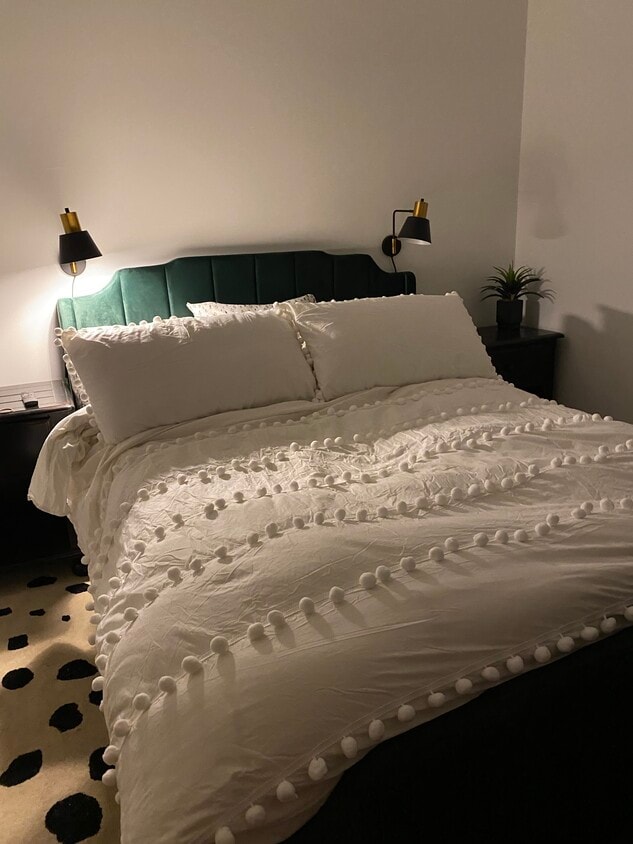 Bedroom- queen size bed with large night stands fits - 336 E 1st Ave