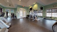 Located at 400 Blake St in New Haven, CT, this well-appointed fitness center offers a spacious, single-floor layout designed to accommodate a comprehensive range of workout options. The room is finished with distinctive sage-green walls and dark rubberized flooring, creating a clean and energizing environment for exercise.

Large arched and rectangular windows line the walls, flooding the space with abundant natural light and offering views of the surrounding exterior. French-style glass doors provide additional brightness while offering easy access to and from the facility. Recessed ceiling lighting and track lighting supplement natural light throughout the day.

The cardio section is well-equipped with multiple treadmills, elliptical trainers, and stationary bikes, including recumbent models, arranged to take advantage of the natural light. A dedicated strength training area features a cable and pulley multi-station machine along with additional resistance equipment, providing options for a full-body workout. Exercise mats and supplementary fitness accessories are also available for stretching or floor-based training.

A ceiling fan provides airflow throughout the space, and ample open floor area ensures comfortable movement between equipment stations. The overall layout is thoughtfully organized, balancing cardio and strength zones to deliver a functional and inviting fitness experience.