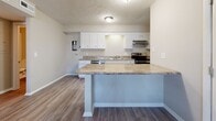 Located at 415 W Northfield Blvd in Murfreesboro, Tennessee, this single-floor unit offers a well-designed layout that balances functionality and comfort. The living area welcomes you with durable wood-look plank flooring in a warm gray tone, neutral-painted walls, and a large multi-pane window that draws in generous natural light and views of the surrounding greenery outside.

The kitchen is a practical and attractive centerpiece of the home, featuring white cabinetry, granite-style countertops, and stainless steel appliances including an electric range and refrigerator. A built-in breakfast bar extends from the kitchen, providing additional counter space and a casual dining option. The kitchen flows openly toward the rest of the living space, making it ideal for everyday living.

The bedrooms are finished with plush carpeting and textured ceilings, offering a cozy and quiet retreat. Each room benefits from natural light provided by exterior-facing windows. The bathroom is well-appointed with a white vanity, dark granite countertop, a large mirror, and a full tub-shower combination with clean white tile surround and wood-look flooring. The overall aesthetic throughout the unit is clean, modern, and move-in ready.