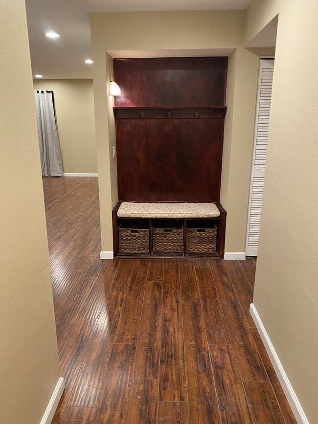 Entryway bench with shoe bins - 6767 Friars Rd