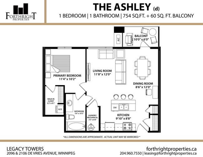 Legacy - Plans d'étage - Appartement - 1 chambre - Ashley (d) - Legacy Towers