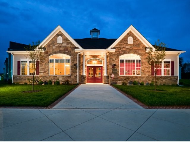 Exterior of the Clubhouse, Leasing Office, and 24 Hr Fitness Center - Laurel Green