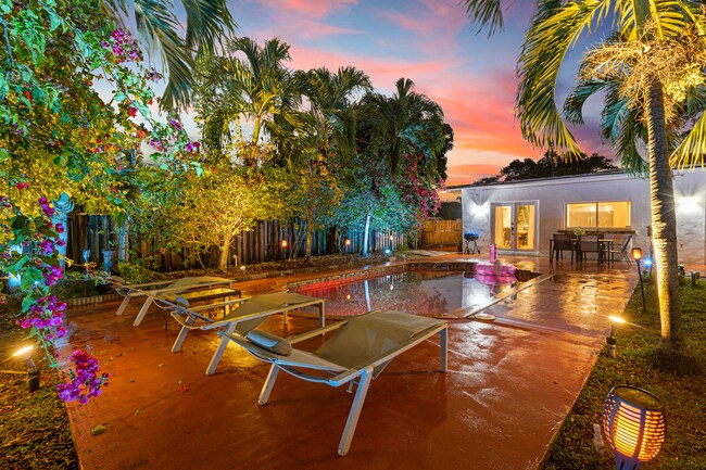 Pool view at night - 25 NW 95th St