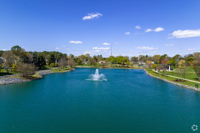 The beautiful lake at Pineville Lake Park in Pineville, NC.