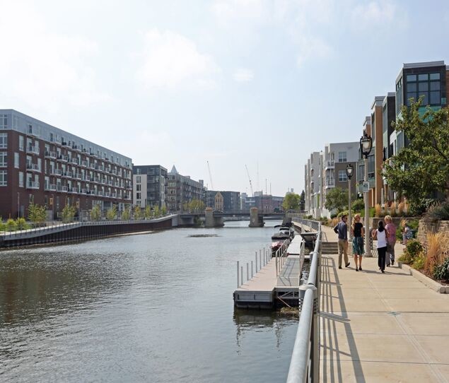 Residents stroll along RiverWalk