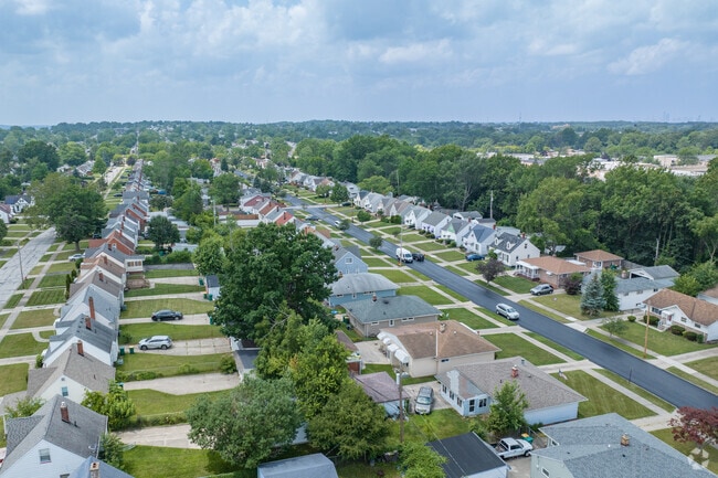 Homes sit close together on residential streets in Maple Heights.
