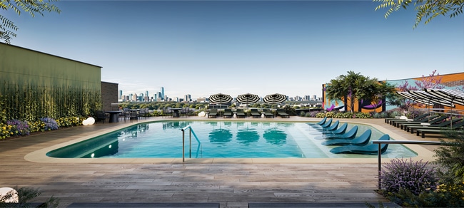 Experience ultimate relaxation with breathtaking city views at this upscale rooftop pool. - Pearl Springdale