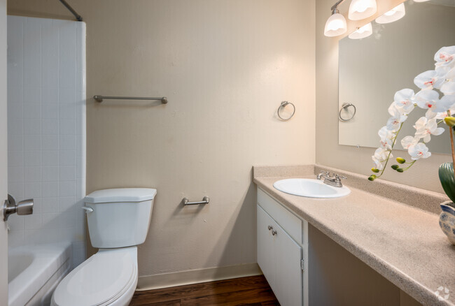 1HAB, 1BA - 675 ft² - Baño - River's Edge Apartments