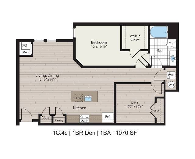 1c.4c 1BD/1BA with Den 1070 SF - ICON Residences at The Rotunda Apartments