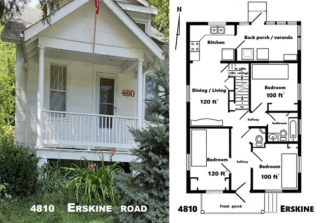 Street view & main floor plan - 4810 Erskine Rd