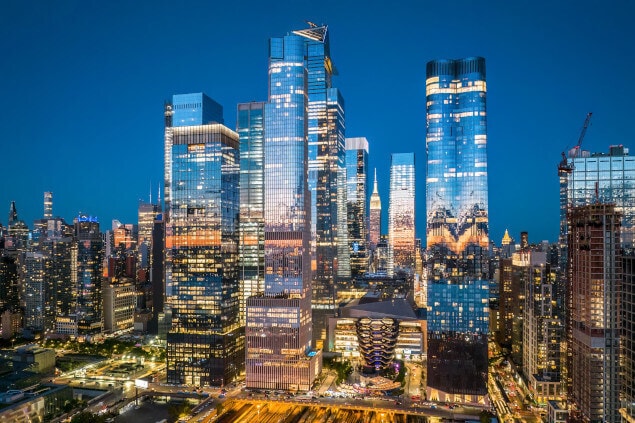 Aerial view of Manhattan’s popular Hudson Yards neighborhood