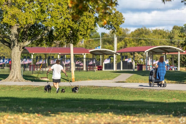 A man walks dogs through a park in Broken Arrow.