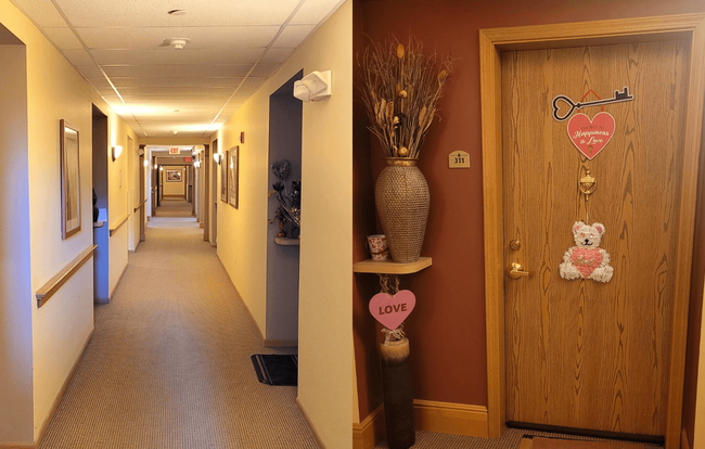 The hallway leading to your apartment home. - St James Senior Apartments