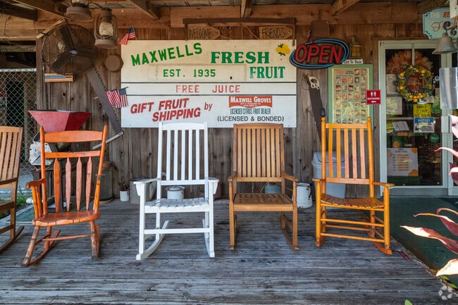 Maxwell Groves has fresh citrus and rocking chairs to sit on and relax.