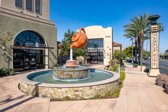 A teapot sculpture stands in Camellia Square in Temple City.