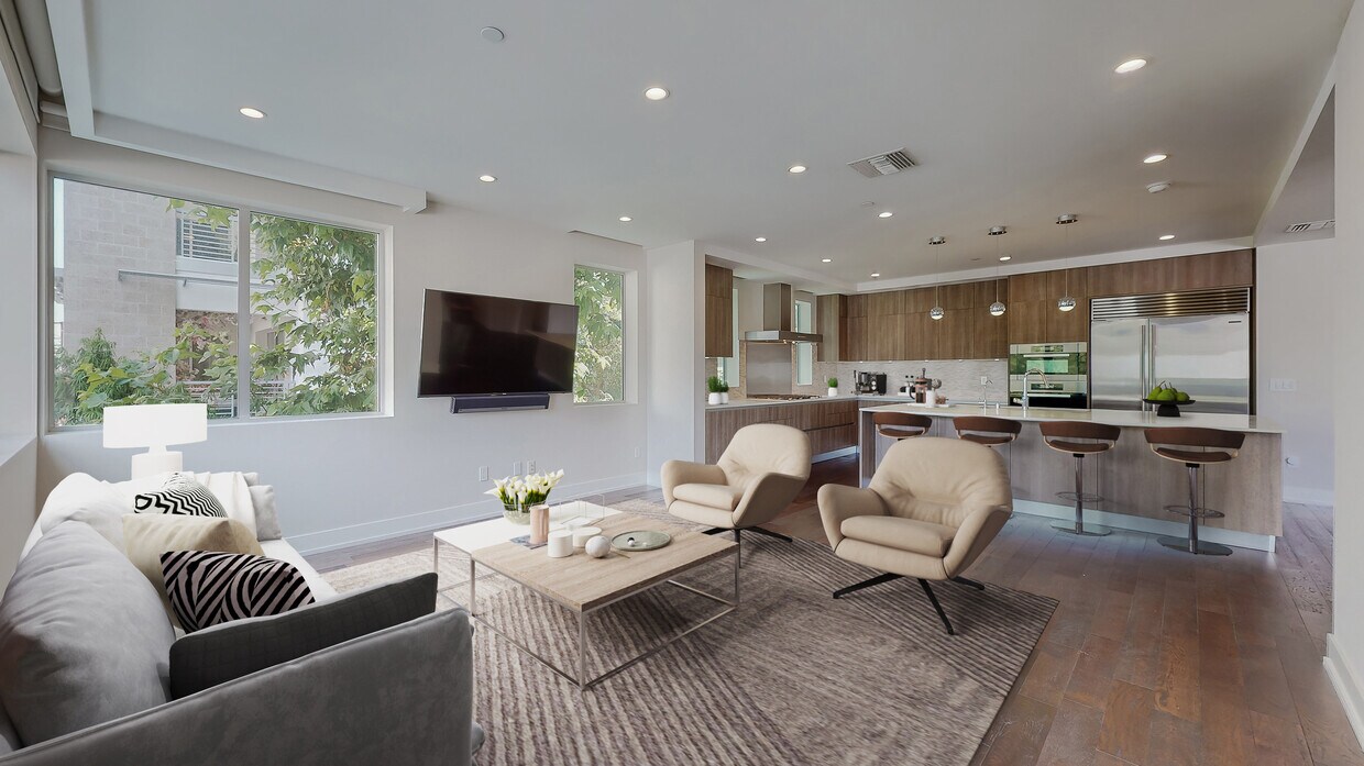 Virtually Staged Living Room/Kitchen - 460 N Palm Dr