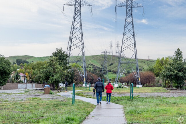 Residents enjoy long walking path conveniently located between the homes in Loma Linda.