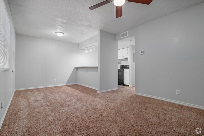 1BR, 1BA 600SF Living Room with Carpeting - Golden Plaza Apartments
