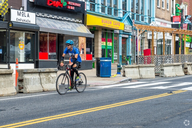 Many residents in Adams Morgan bike through the streets of DC.