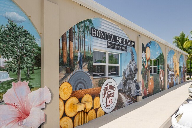 Vivid mural celebrating Bonita Springs’ railway and cultural history.