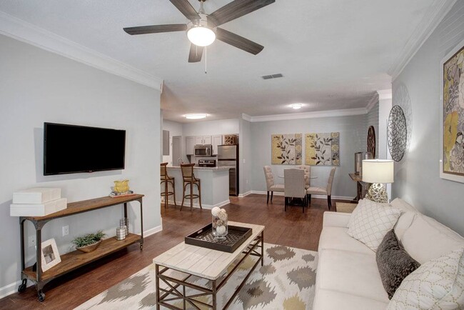 Living Room, Dining Room, and Kitchen - The Glen at Alexander Apartments