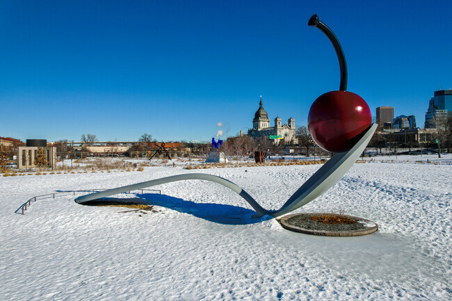 Cherry and Spoon sculpture for viewing only in the Loring Park neighborhood.