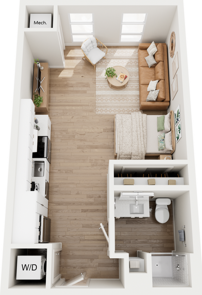 Explore este apartamento tipo estudio contemporáneo diseñado para brindar espacio y comodidad óptimos. - First Street Flats