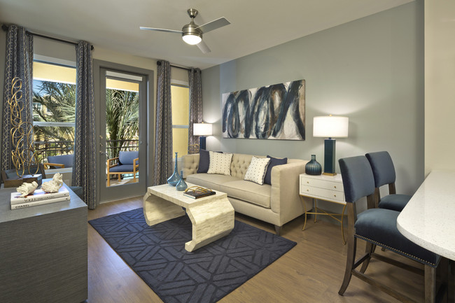 Ceiling fans with lighting in living rooms - District at Biltmore Apartments