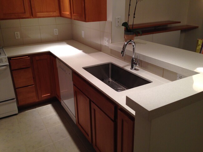 kitchen with Caesarstone countertops and large basin sink - 2607 Western Ave