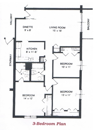 3-Bedroom Plan - Lake View Terrace Apartments